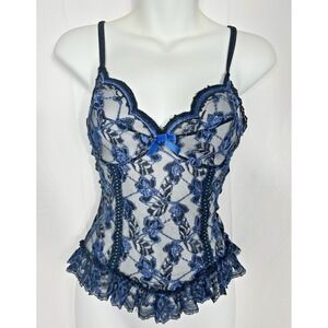 Vintage Sheer Lace Cami Cosette Top Whimisgoth Dark Coquette Vamp Fairy Goth Y2K